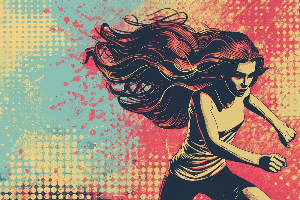 Girl running art illustrated graphics.