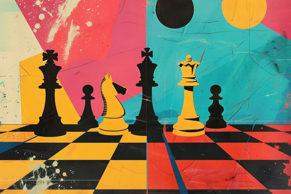 Retro collage of chess art game.