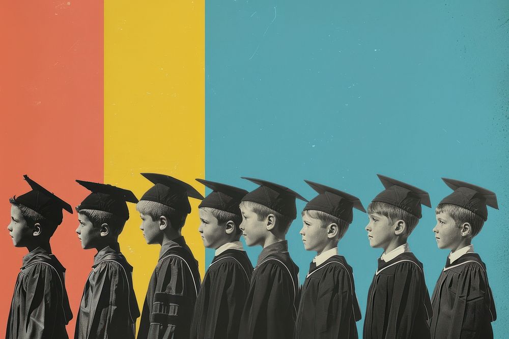 Retro collage of graduate children graduation clothing student.