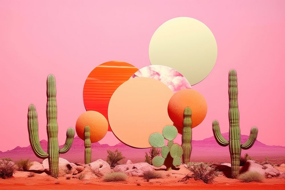 Retro collage of desert outdoors cactus nature.