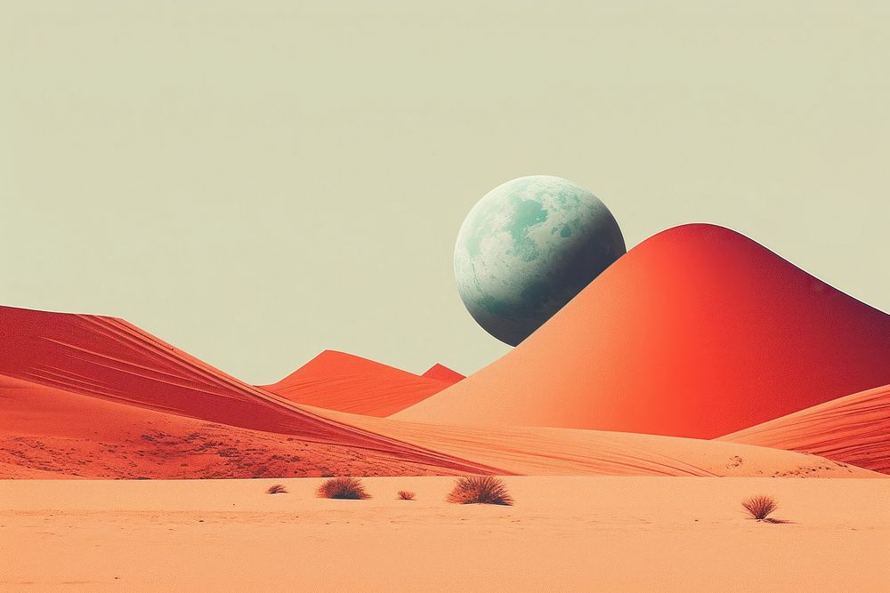 Retro collage of dune astronomy outdoors scenery.