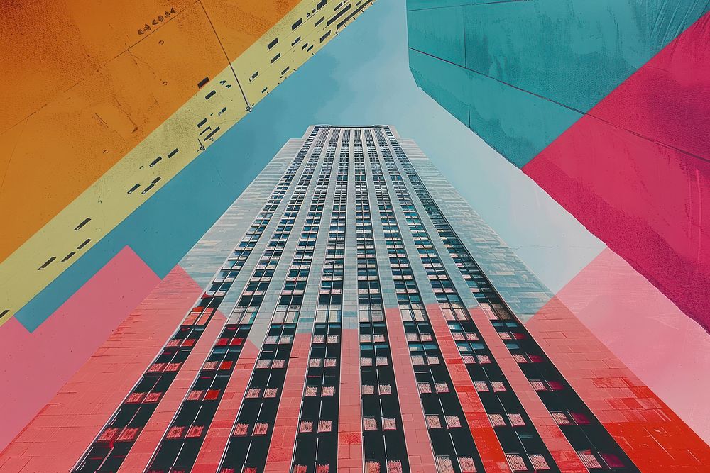 Retro collage of skyscraper in new york architecture cityscape building.