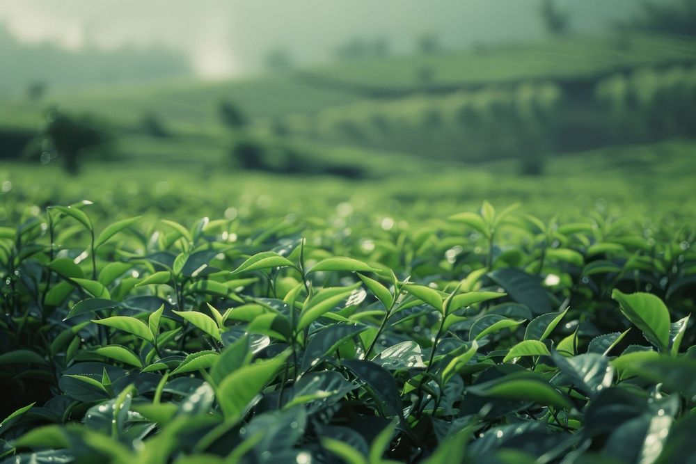 Tea leaves farm beverage outdoors nature.