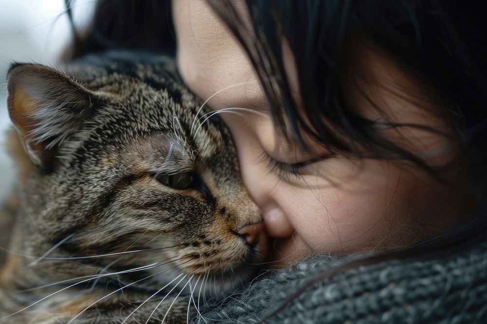 Asian Person cuddling a cat photography person portrait.