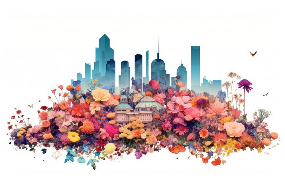 Flower Collage cityscape pattern flower graphics.