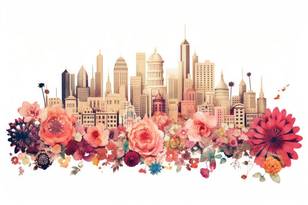 Flower Collage cityscape pattern flower metropolis.