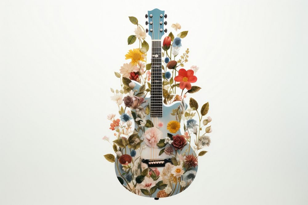 Flower Collage person holding guitar flower blossom plant.
