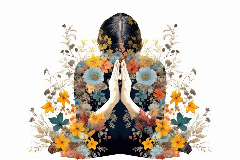 Flower Collage person praying pattern flower back.