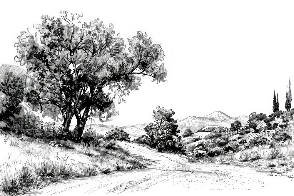 Ink drawing california illustrated outdoors painting.