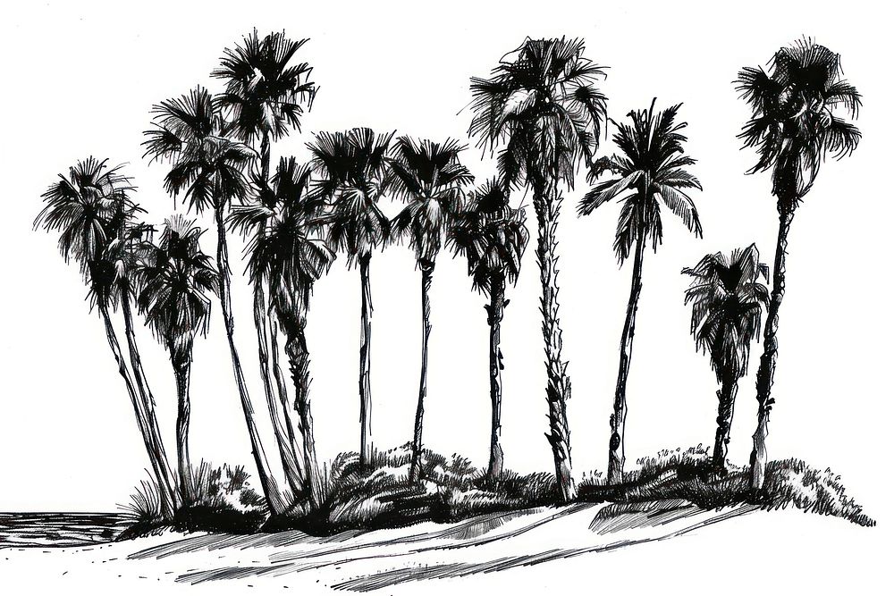 Ink drawing california illustrated arecaceae sketch.