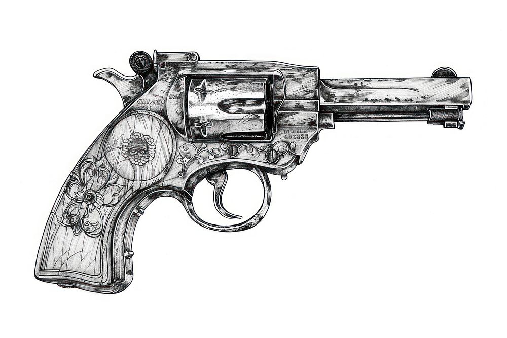 Ink drawing gun weaponry firearm handgun.
