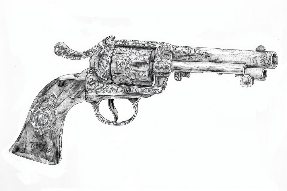 Ink drawing gun weaponry firearm handgun.