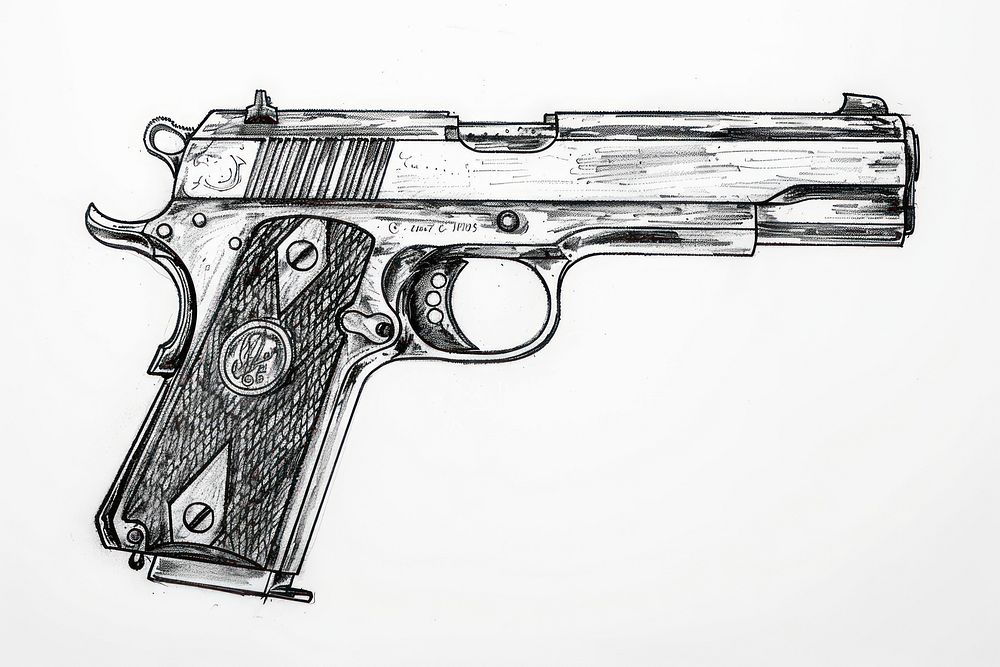 Ink drawing gun illustrated weaponry firearm.