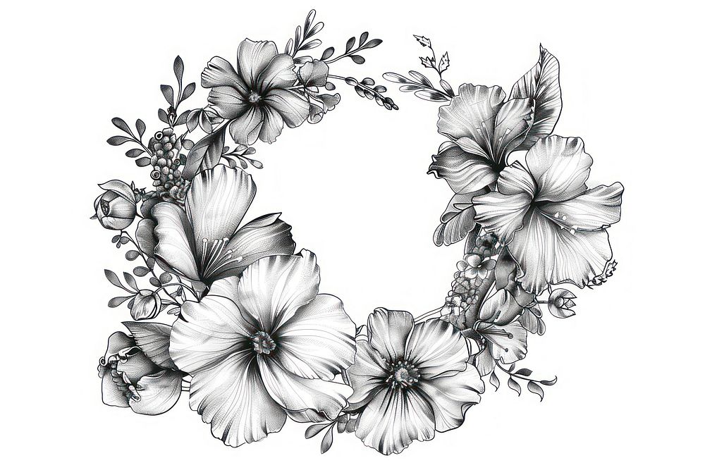 Ink drawing flower wreath illustrated graphics pattern.
