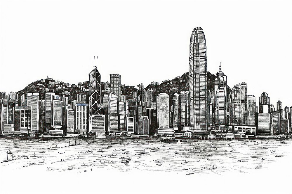 Ink drawing hong kong architecture | Free Photo Illustration - rawpixel