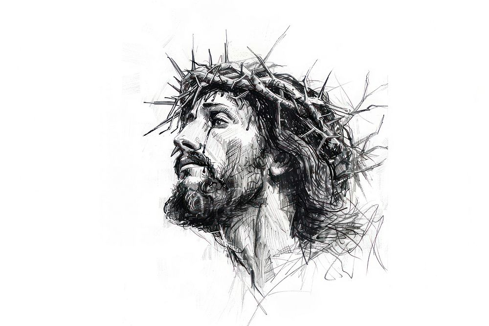 Ink drawing jesus illustrated sketch person.