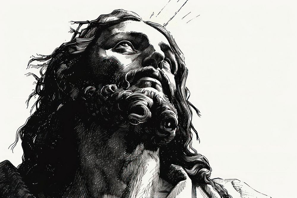 Ink drawing jesus illustrated photography portrait.