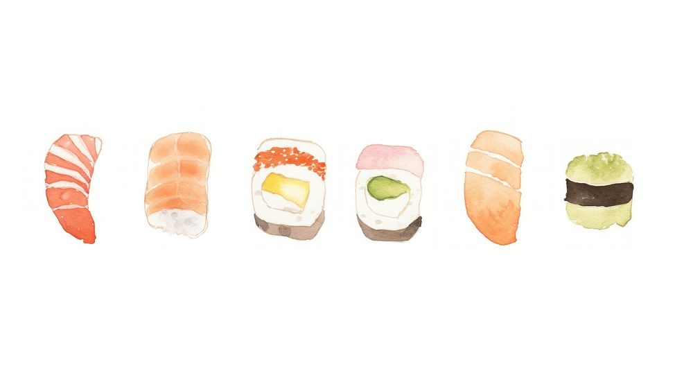 Japanese sushi as divider watercolor produce grain bread.