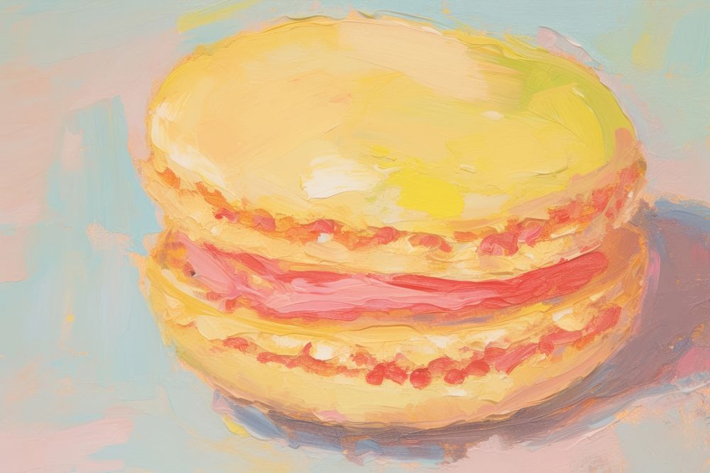 Oil painting illustration of a macaron confectionery dessert pancake.