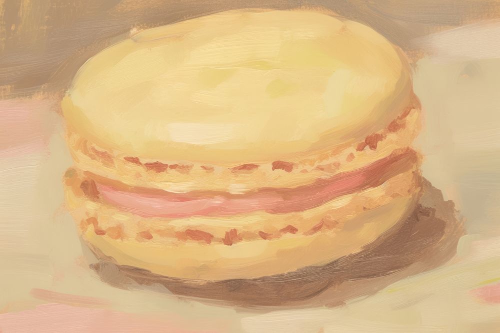 Oil painting illustration of a macaron confectionery dessert pancake.