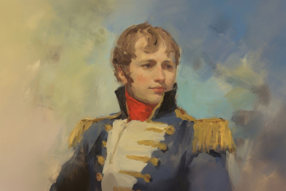 Oil painting illustration of a napoleon photography portrait military.