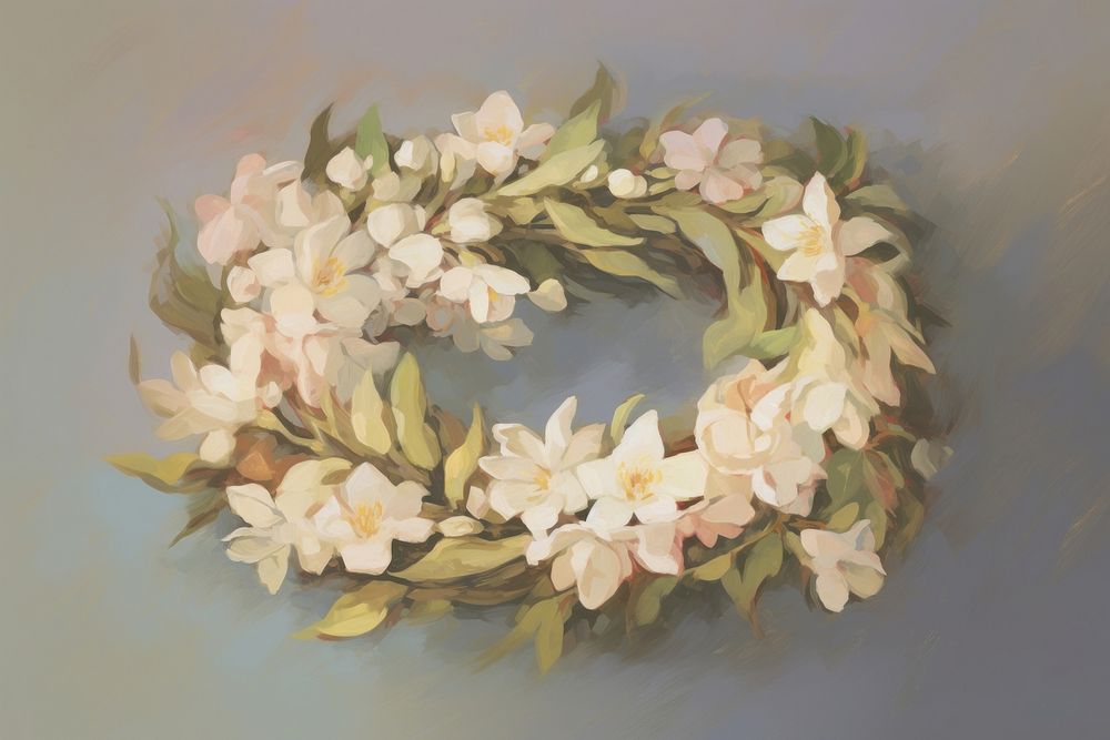 Oil painting illustration of a flower wreath graphics pattern blossom.