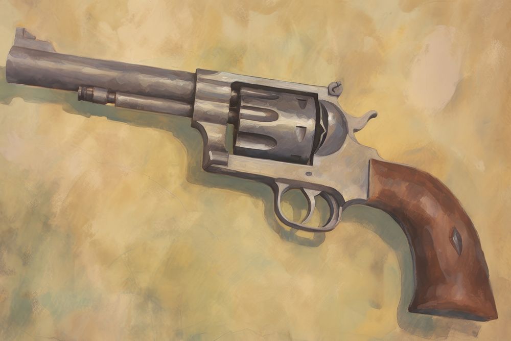Oil painting illustration of a gun weaponry firearm handgun.