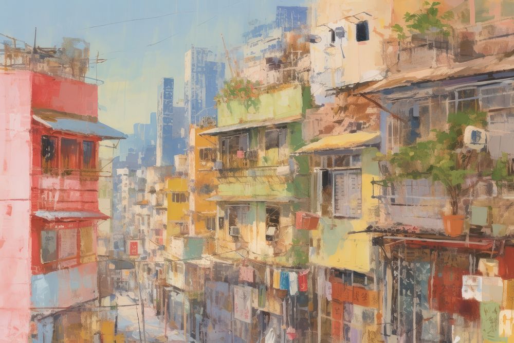 Oil painting illustration of a hong kong electronics speaker plant.