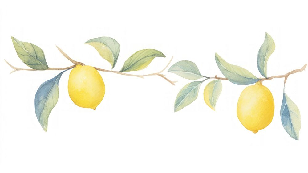 Lemons as divider watercolor produce fruit plant.