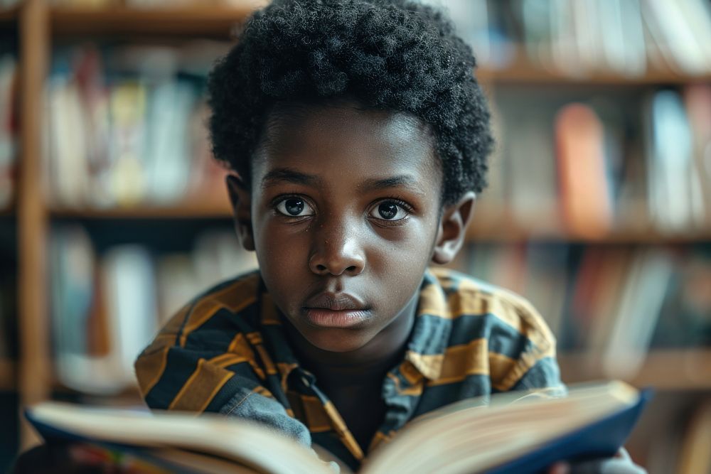Black boy Students portrait reading photo.