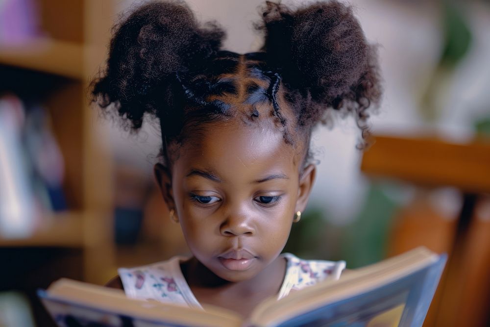 Black little girl Students reading person female.