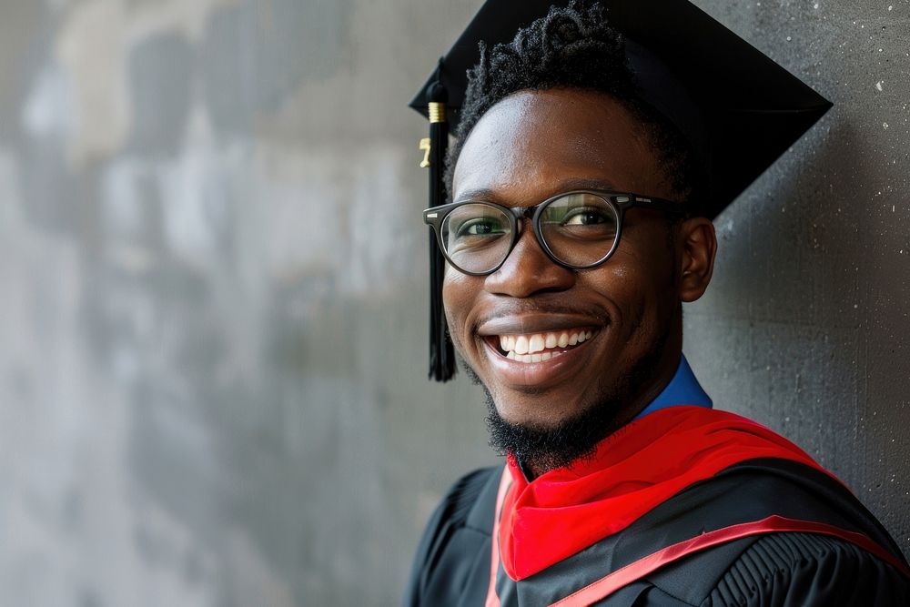 Black Graduate student portrait happy photo.