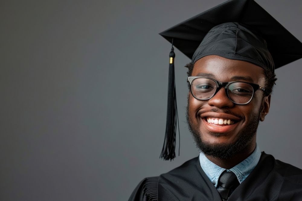 Black Graduate student portrait happy photo.