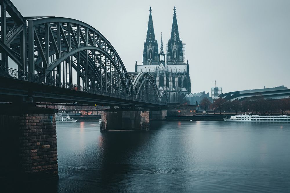 Cologne Cathedral and Hohenzollern Bridge bridge transportation architecture.