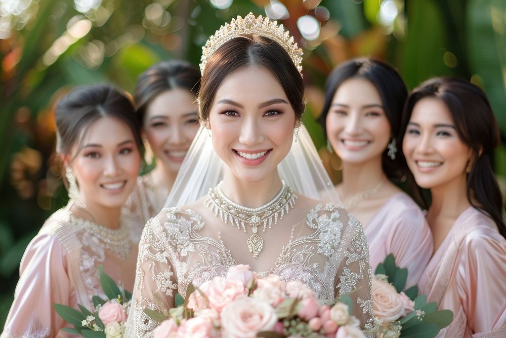 Southeast Asian bride bridesmaid wedding dress.