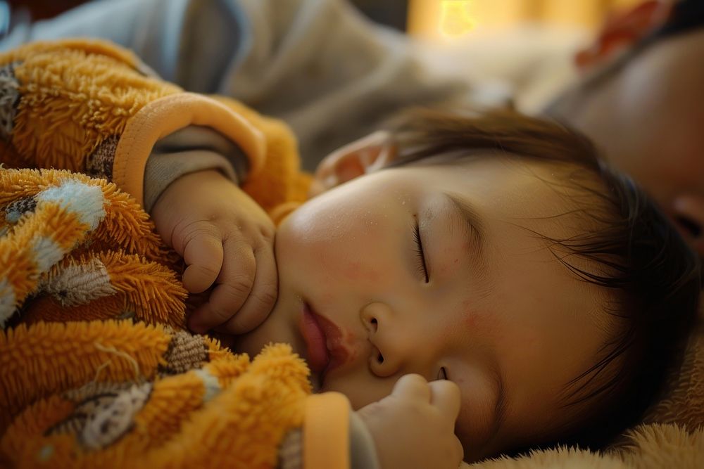 Baby sleeping with father photo photography portrait.