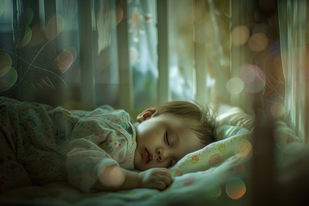 Baby sleeping in Crib photo photography portrait.