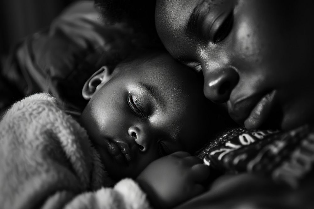 Baby sleeping near mother photo photography portrait.