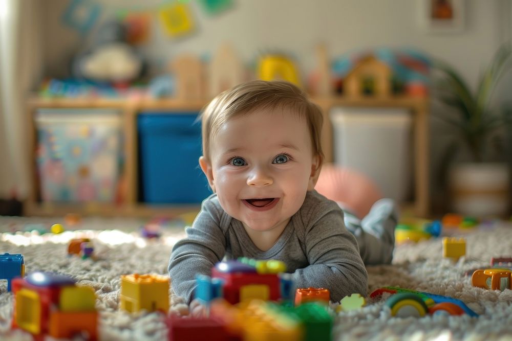 Baby in playroom photo happy photography.