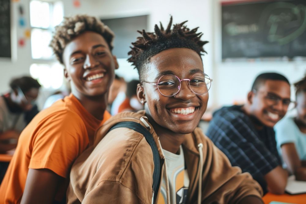 Happy Black gay Students in classroom student accessories accessory.