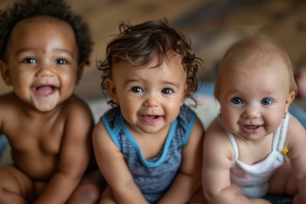 Diverse Babies Sitting together happy photo photography.