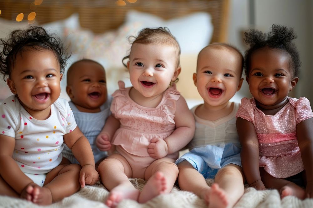 Diverse Babies Sitting together happy person people.