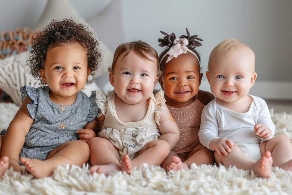 Diverse Babies Sitting happy photo photography.