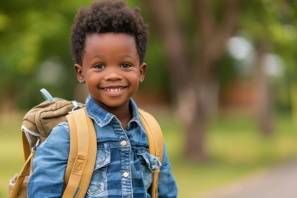 Happy little Black boy Students photo bag photography.