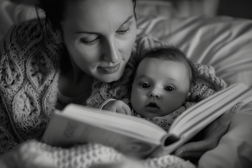 Reading book for baby photo photography publication.