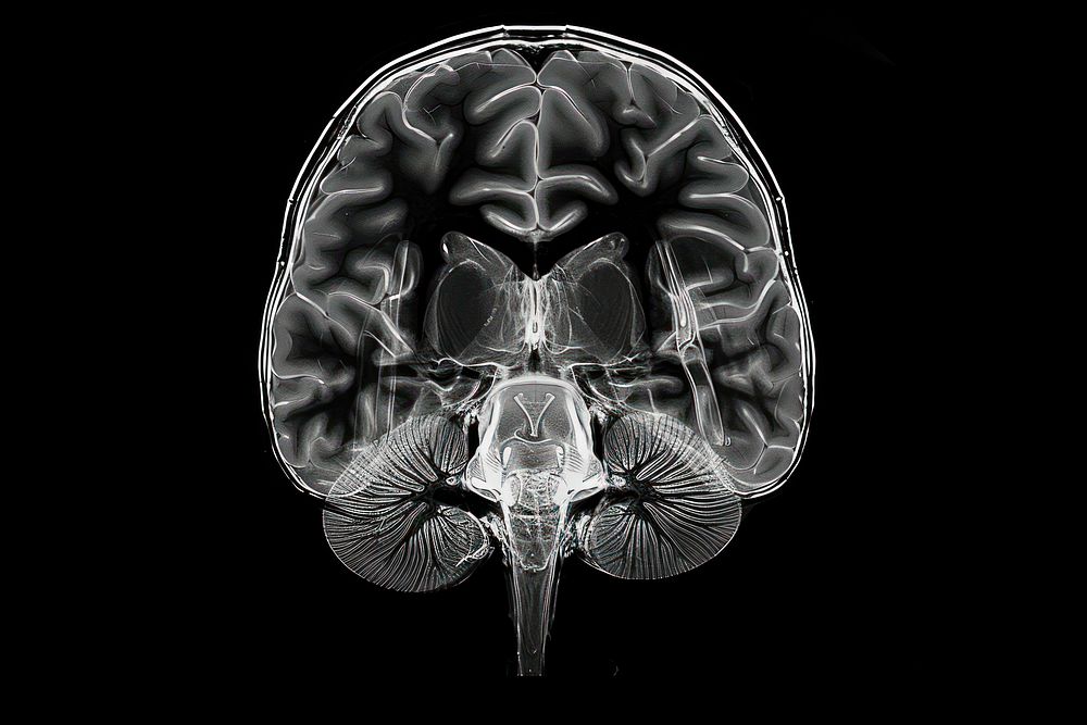 Radiographic photo of brain chandelier lamp ct scan.