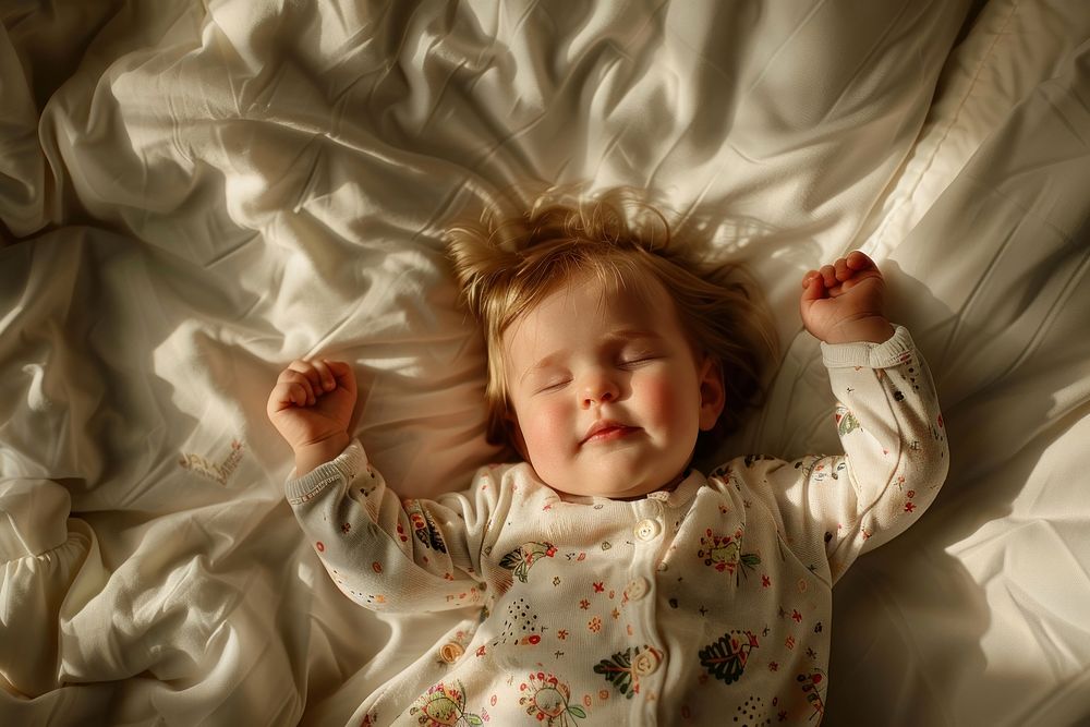 Baby sleeping in bed photo photography furniture.