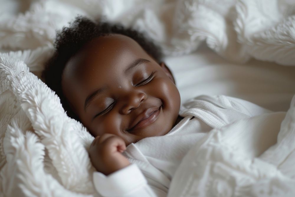 Baby sleeping in bed happy photo photography.