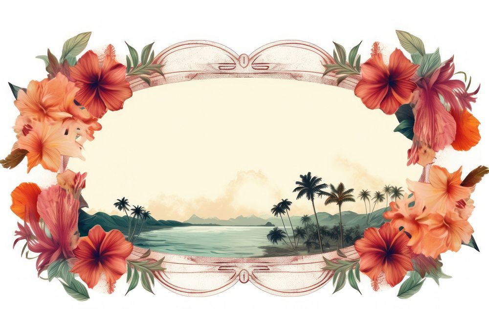 Vintage frame of california graphics painting hibiscus.
