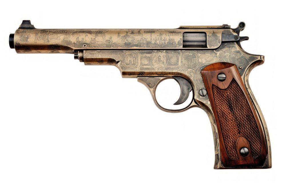 Vintage frame of gun weaponry firearm handgun.